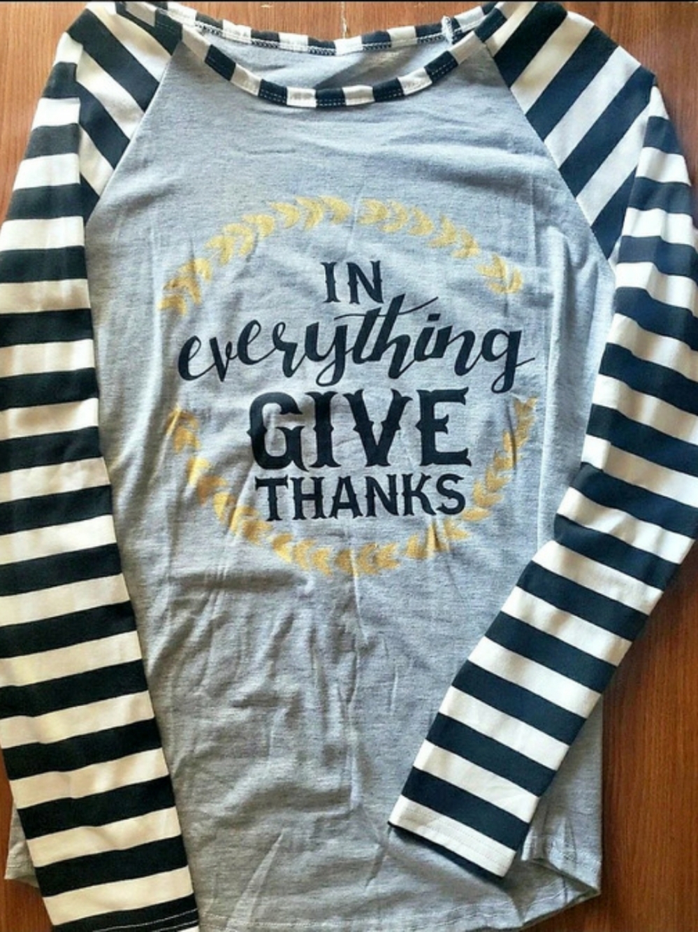 Striped Graphic Long Sleeve Top in Gray & Black